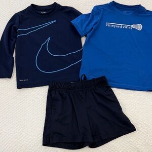 Vineyard Vines Kids Navy and Blue long sleeve short sleeve and shorts Set